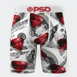 Calzoncillos tipo bóxer estampados con billetes de 100 dólares y rubíes rojos.