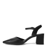 Zapatos de mujer marca Bottero, color blanco, con diseño de punta fina, taco block y tira ajustable al tobillo con hebilla metálica.