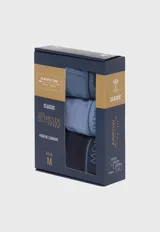 Pack de tres bóxers de algodón en tonos azul y negro, con cintura elástica con logo de la marca Arrow.