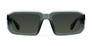 Gafas de sol unisex de forma rectangular oversized, con montura gris y lentes verdes.