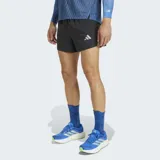 Short deportivo Adidas negro de running con cintura elástica y cordón de ajuste. Cuenta con el logo reflectante de la marca en una pernera y aberturas laterales en el dobladillo.