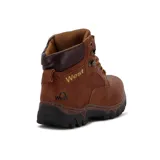 Bota acordonada color marrón claro, con suela de goma negra y logo de la marca en el lateral y la lengüeta.