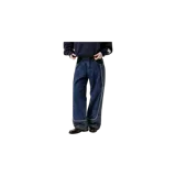 Pantalón de mezclilla Eme Studios estilo cargo en dos tonos de azul, con paneles laterales y ribetes blancos.
