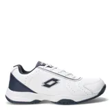 Championes deportivos Lotto de cuero sintético en color negro, con cierre de cordones, diseño de costuras reforzadas y suela de goma antideslizante.