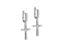 Aros colgantes de plata 925 con circonias y dije de cruz.