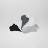 Pack de cinco pares de medias invisibles de corte bajo, con diseño de tejido en espiga y colores variados: negro, blanco, gris oscuro y gris claro.