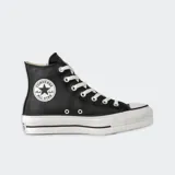 Zapatillas Converse Chuck Taylor All Star de caña alta, color negro, con plataforma blanca y cordones blancos.