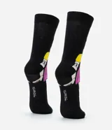 Medias de caña alta negras con estampa de la muñeca del juego del calamar.