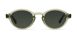 Lentes de sol con montura redonda de diseño retro, fabricada en material bio-based color verde traslúcido. Cuenta con lentes polarizadas en tono verde oscuro con protección UV400.