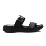 Sandalias de confort color rosa con dos tiras, una lisa con hebilla dorada y otra con glitter.