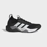 Championes de entrenamiento Adidas Rapidmove ADV 2, color negro con detalles en blanco y gris. Presentan un diseño técnico con exterior textil transpirable, mediasuela con tecnología LightstrikePro para mayor amortiguación y suela de caucho Continental para un agarre superior.
