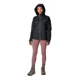 Campera cortaviento Columbia Switchback IV de color negro, con capucha ajustable, cierre frontal y bolsillos con cremallera. Incorpora tecnología Omni-Shield que repele la humedad.