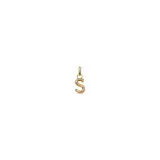Dije de aleación de metales bañado en oro de 18k con forma de la letra S y argolla para colgar.