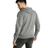 Canguro negro con capucha y bolsillo tipo canguro. Estampado frontal con el logo de Caterpillar en negro.