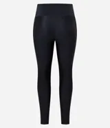 Pantalón legging deportiva negro, confeccionado en microfibra, sin estampado y con corte ajustado al cuerpo.