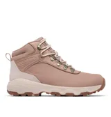 Bota de trekking Columbia modelo Newton Wander Ltr, color rosado con detalles en tono más claro y suela marrón. Confeccionada en cuero impermeable, cuenta con cordones, herrajes metálicos y tecnología de amortiguación y tracción.