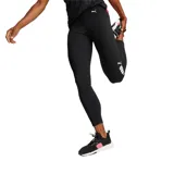 Calza larga de lycra negra con cintura alta y logo de Puma estampado en blanco en la pierna derecha.