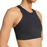 Top deportivo Adidas modelo Tech Intensity de color negro, con diseño de cuello redondo y espalda deportiva. Presenta detalles de perforaciones láser en los hombros para mayor transpirabilidad y tecnología Climacool.