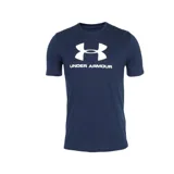 Remera Under Armour de hombre color azul marino, de corte clásico y manga corta. Presenta el logo de la marca estampado en blanco en el pecho.