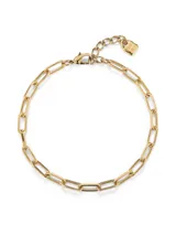 Pulsera de eslabones rectangulares bañada en oro 18k, con cierre de mosquetón y cadena de alargue.