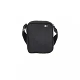 Bolso tipo morral Adidas de color negro, con diseño compacto y correa ajustable. Presenta el logo del trébol de la marca grabado en relieve en la parte frontal y un cierre metálico distintivo.