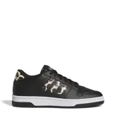 Championes Adidas Break Start Low de color negro con suela blanca. Presentan diseño de perfil bajo, puntera perforada y las icónicas tres tiras de la marca con estampado animal print tipo leopardo, mismo motivo presente en el talón.