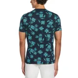 Remera de hombre con estampado floral completo en tonos azul y celeste.