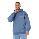 Canguro con capucha Rip Curl de corte holgado, confeccionado en tejido de punto color azul. Presenta un bolsillo frontal tipo canguro y un estampado pequeño en el pecho con el logo de la marca en color naranja.