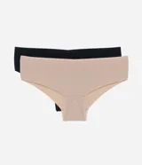 Kit de dos bombachas tipo boyshort de la marca Lov, confeccionadas en microfibra con corte láser y diseño sin costuras visibles, en colores negro y beige.