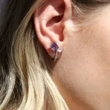 Par de aros plateados con forma de libélula, con cristales claros y de colores.