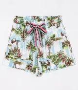 Short clochard estampado con cinto, de viscosa.