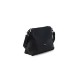 Cartera de hombro tipo hobo en símil cuero color negro, de diseño amplio y correa integrada.