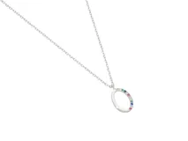 Collar de plata 925 con dije ovalado calado y circonias multicolor.