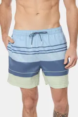 Short de baño de microfibra con rayas horizontales en tonos azul y celeste.