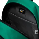 Mochila verde Caterpillar modelo Melbourne Backpack, con dos compartimentos grandes con cremallera, correas de hombro ajustables de Airmesh, compartimento para portátil, bolsillos laterales elásticos y correas frontales para skateboard.