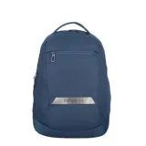 Mochila Samsonite modelo Acceleration Harlow, color azul marino, con compartimento principal con cierre, bolsillo frontal con cierre y detalle de placa metálica con logo de la marca.