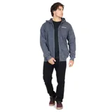 Canguro con cierre azul con efecto lavado, capucha con cordones ajustables, logo de la marca bordado en el pecho y bolsillos tipo canguro.