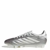 Championes de fútbol Adidas modelo Copa Pure IV Club, color plateado con detalles en blanco. Diseño con cordones, suela con tapones para terreno firme y artificial, y logo de la marca en la lengüeta.