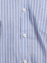 Camisa de vestir a rayas verticales azules y blancas, de corte regular fit y manga larga.