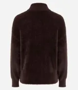 Suéter de poliamida afelpada color borgoña, con cuello alto y mangas largas.