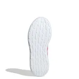 Championes Adidas Lite Racer 4.0 de diseño deportivo, confeccionados en malla blanca con las icónicas tres tiras laterales en color rosado. Presentan interior y lengüeta en tono rosado, con entresuela Cloudfoam para mayor amortiguación.