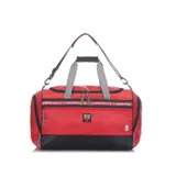 Bolso deportivo tipo duffel bag de color rojo y negro, con logo del equipo Chicago Bulls. Confeccionado en nylon, cuenta con bases antideslizantes y un compartimiento separado para calzado.