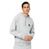 Canguro con capucha New Balance Hoops Essential MT23581AG para hombre, color gris melange, con logo estampado en el pecho.