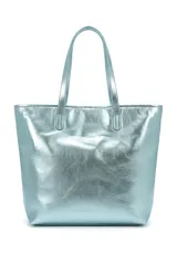 Bolso tipo tote color dorado metalizado, con doble asa de hombro y diseño amplio.