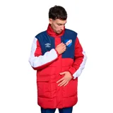 Parka de abrigo Umbro Heritage del Club Nacional de Football para hombre, modelo largo en color bordó con cuello alto, canesú superior en azul marino, mangas tricolor con bloques en blanco, rojo y azul, y escudo del club bordado en el pecho.