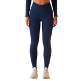 Calza de entrenamiento Fila Touch Gym, color azul marino, con diseño de cintura cruzada en V y ajuste al cuerpo.