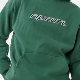 Canguro verde de la marca Rip Curl, modelo Nu Dose, con capucha, bolsillo canguro y logo de la marca estampado en el pecho.