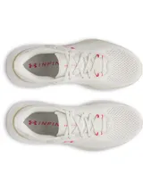 Championes de running Under Armour Infinite Pro 2, color beige con suela blanca y detalles en rojo brillante.
