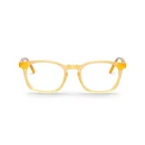 Anteojos de acetato color flax, con forma redonda.