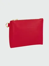 Pochette Longchamp modelo Le Foulonné color rojo, con cierre superior de cremallera dorada y asa lateral.